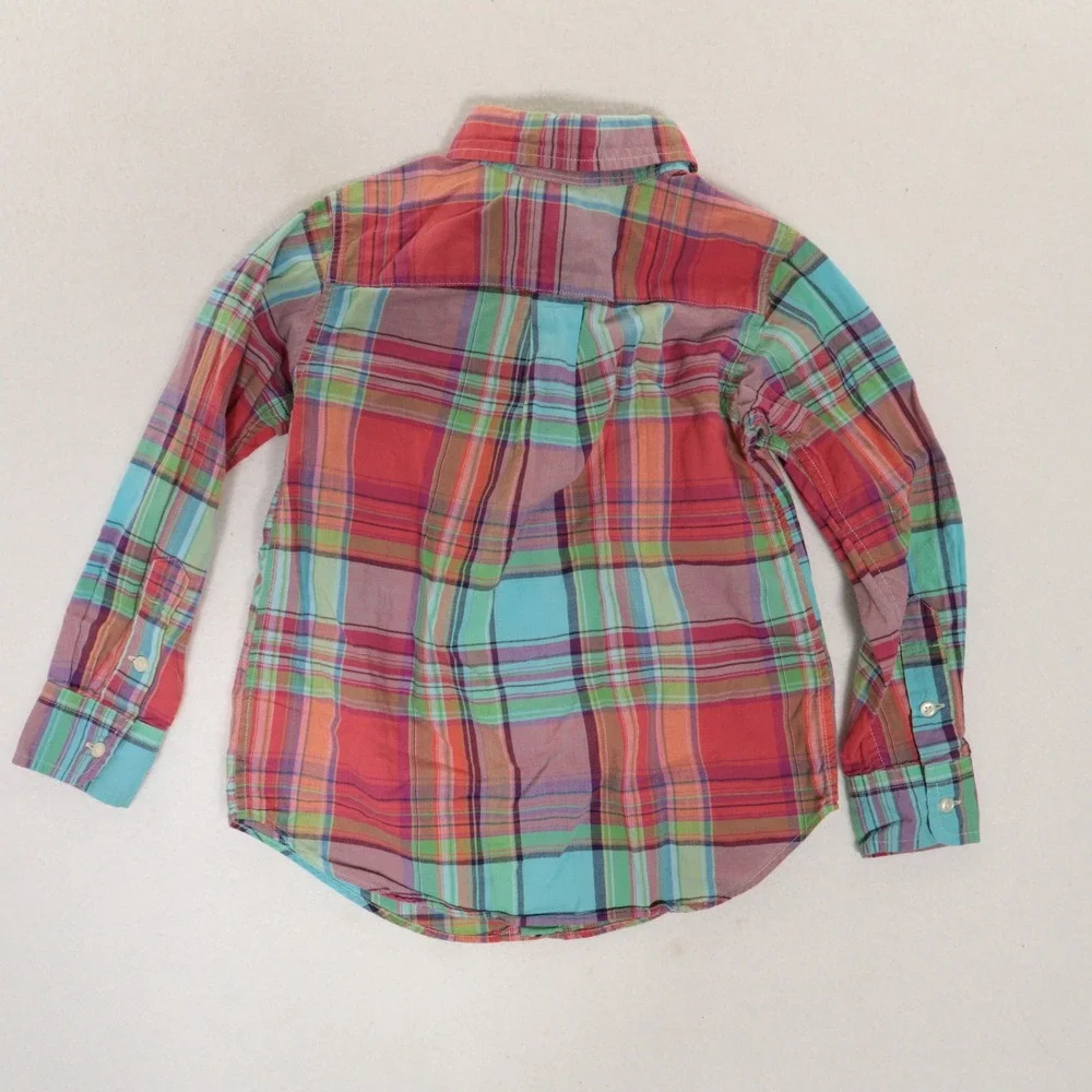 Ralph Lauren Button Down Shirt Boys 5 Plaid Madras Long Sleeve Cotton Preppy